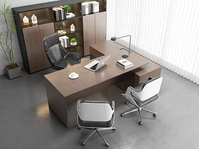 modern desk president desk manager desk filing cabinet desk boss chair office 3d model