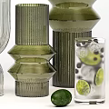 Stylish Vase And Flower Display With Green Transparent Vases And Fresh Leafy Plants