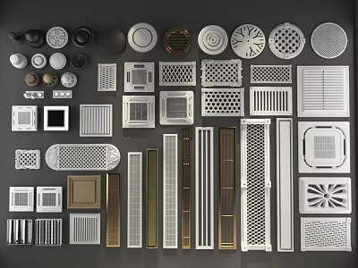 Various Styles of Air Conditioner Vents with Round Square and Grille Designs 3d model