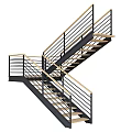 Modern Staircase With Cross Structure Metal Railings And Wooden Treads