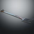 Vintage Metal Garden Tool With Long Handle And Three Pronged Tines