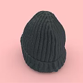 Black Ribbed Knitted Hat with Soft Texture on Pink Background 3d model