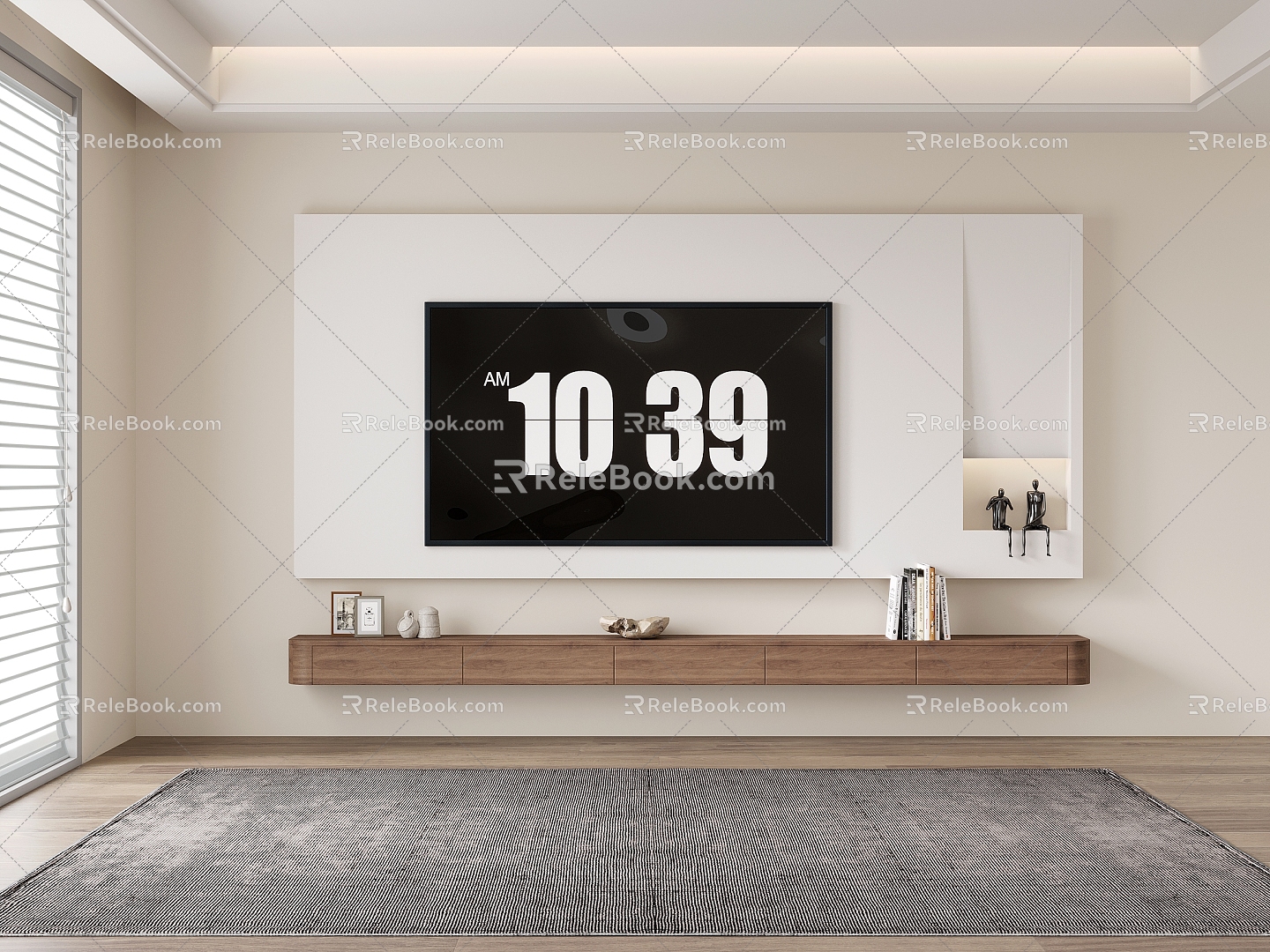 Modern minimalist TV background wall suspended TV cabinet 3d model