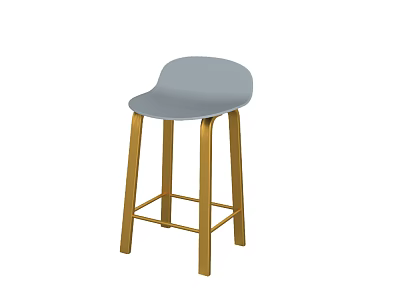 Modern Bar Stool With Gray Seat And Golden Metal Legs Design 3d model