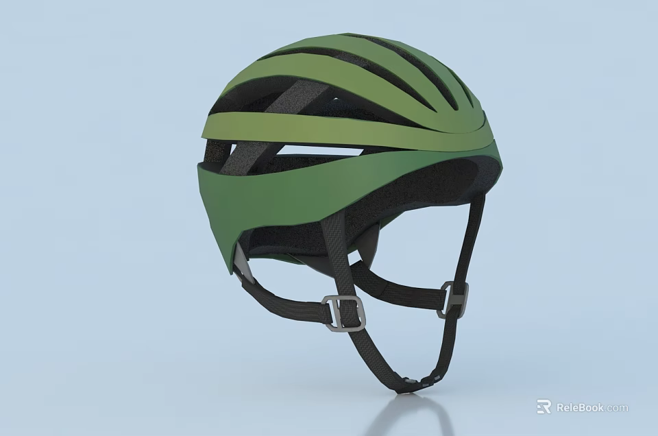 Stylish Green And Black Sports Helmet With Ventilation Vents And Secure Straps Design 3d model 