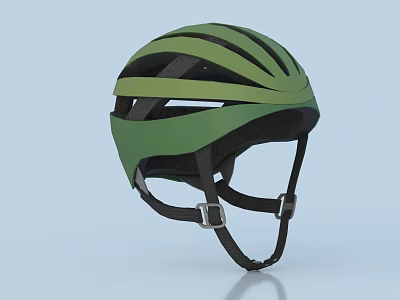 Stylish Green And Black Sports Helmet With Ventilation Vents And Secure Straps Design 3d model