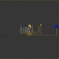 Golden Sun Model With Orbiting Blue And Red Spheres Mechanical Frames And Yellow Lines