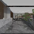 Hotel Lobby Interior With Wooden Walls Marble Reception Desk Pendant Lights And Sofa Seating Area
