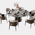 Elegant Modern Round Dining Table Set With Six Chairs And Decorative Tableware 3d model