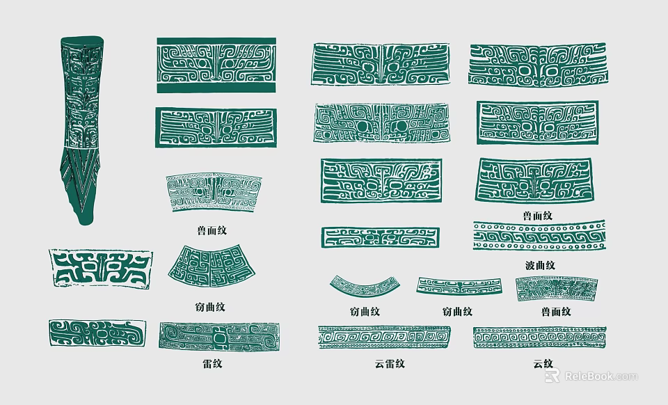 Traditional Chinese Wall Decor With Cloud Thunder Meander Qiequ Patterns Designs 3d model 