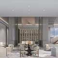 Modern Luxury Sales Office With Curved Wooden Ceiling Sand Table Large Windows Bookshelves And Staircase