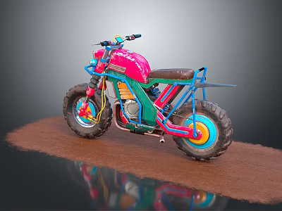 Colorful Custom Motorcycle With Pink Body Green Frame And Brown Seat 3d model