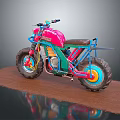 Colorful Custom Motorcycle With Pink Body Green Frame And Brown Seat