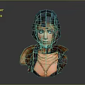 Game Movie Character With Blue Red Hair Black Eyes Layered Necklaces And Leather Jacket Collar
