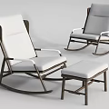Modern Rocking Leisure Chairs With Wooden Frame White Cushions And Ottoman