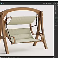 Wooden Swing Chair with Beige Cushion Chain Suspension and Sturdy Support Frame
