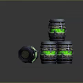Futuristic Sci Fi Barrels With Green Glowing Elements And Stacked Design 3d model