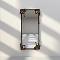 Decorative Wall Mounted Mirror with Brass Frame on White Wall and Light Shadow Effects 3d model