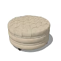 Beige Round Tufted Ottoman With Smooth Rolling Wheels For Living Space 3d model