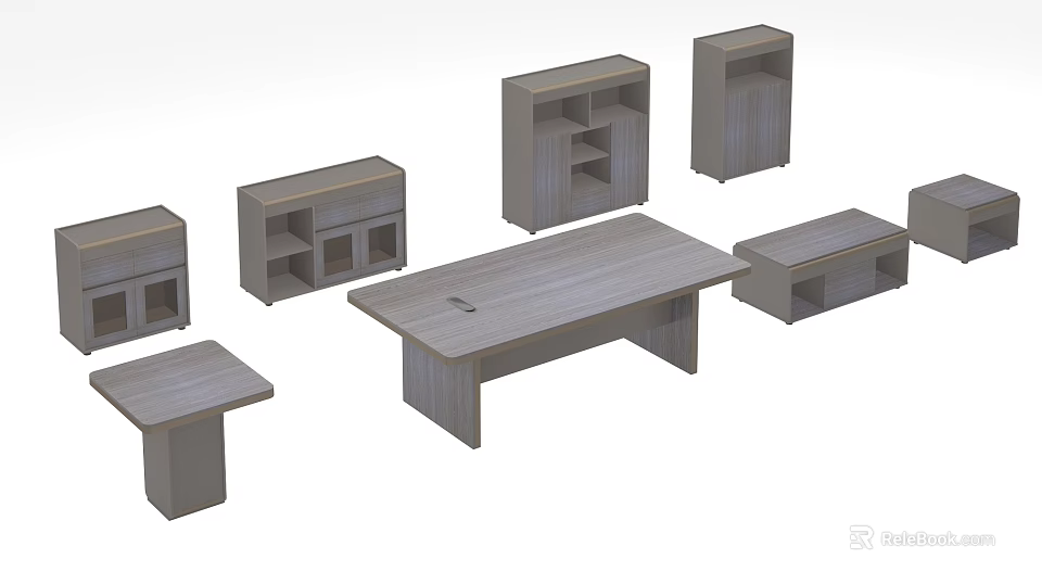 Modern Wooden Conference Table With Matching Storage Cabinets And Side Tables 3d model 