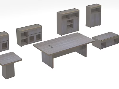 Modern Wooden Conference Table With Matching Storage Cabinets And Side Tables 3d model