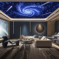 Home Theater Interior Design With Starry Sky Ceiling Spiral Pattern Large Screen Comfortable Seating 3d model