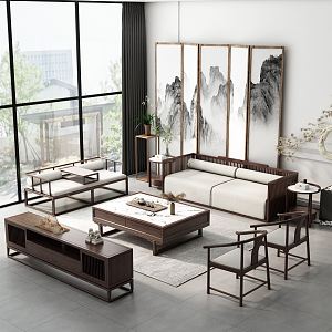 New Chinese Sofa Coffee Table Combination Sofa Main Figure 3d model