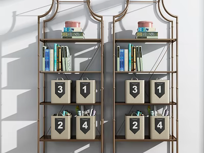 Modern Metal Shelving Unit with Numbered Bins Books and Storage Boxes for Home Organization 3d model