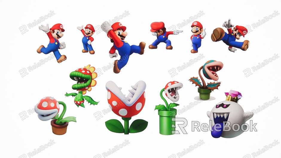 Modern 2D Super Mary Mario Cartoon Game Figure Character Silhouette model