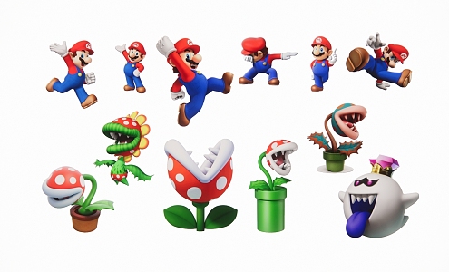 Modern 2D Super Mary Mario Cartoon Game Figure Character Silhouette 3d model