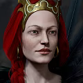 Woman With Red Hair Long Braid Black Off Shoulder Top And Feather Decoration On Shoulders