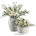 Two Gray Ceramic Vases With White Roses Daisies And Green Leaves Decorative Arrangement