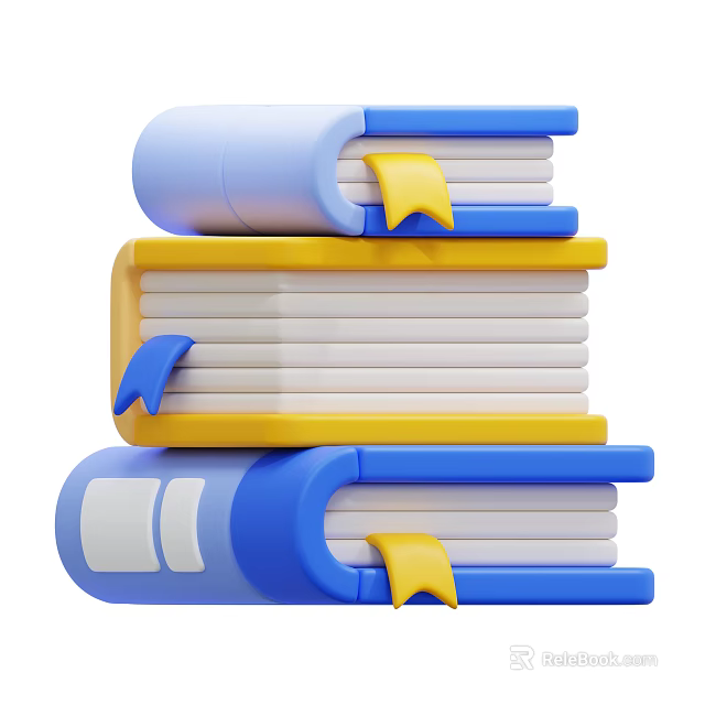 Colorful Stack of Thick Blue and Yellow Books With Yellow Bookmarks 3d model 