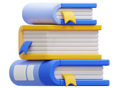 Colorful Stack of Thick Blue and Yellow Books With Yellow Bookmarks 3d model