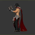 Fantasy Character With Red Cape And Armor Holding Decorative Shield Standing