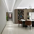 Elegant Modern Dining Living Room Interior With Wooden Cabinets Dining Table Chairs And Pendant Light