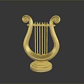 Golden Lyre Musical Instrument with Scroll Design Base and Metal Strings