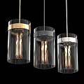 Three Modern Minimalist Pendant Lights With Transparent Glass Shades Metal Frames And Vintage Bulbs
