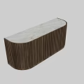 Modern Dining Table with Marble Top and Vertical Wooden Slatted Base 3d model