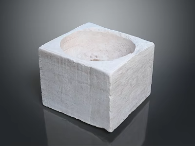 White Square Stone Container With Rough Texture And Hollow Center For Home Decor 3d model