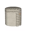 Modern Round Stool with Woven Beige and Dark Gray Fabric Design
