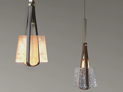 Modern Pendant Lighting Fixtures With Leather Straps Glass Shades And Geometric Metallic Frames 3d model
