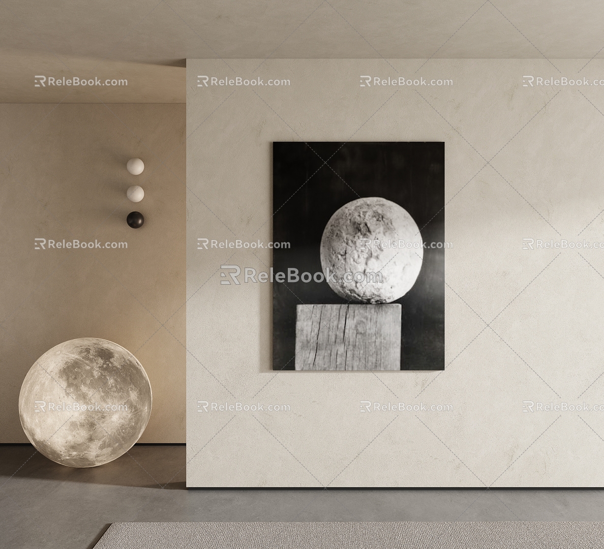 Moon Decorative Painting Black and White Hanging Painting Planet Art Painting Simple Decorative Painting Moon Lamp 3d model