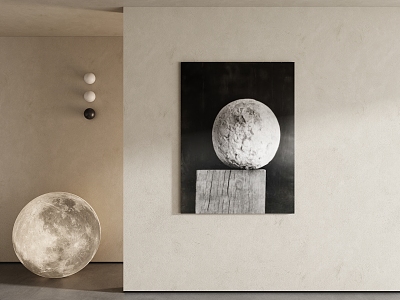 Moon Decorative Painting Black and White Hanging Painting Planet Art Painting Simple Decorative Painting Moon Lamp 3d model