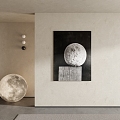 Moon Decorative Painting Black and White Hanging Painting Planet Art Painting Simple Decorative Painting Moon Lamp 3d model