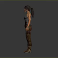 Female Adventurer Character With Wolf Companion In Gray Tank Top And Cargo Pants