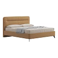 Modern Brown Upholstered Double Bed With Pillows And Throw Blanket 3d model