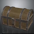 Vintage Wooden Chest With Metal Bands Lock And Weathered Wooden Surface