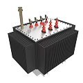 Power Transformer Equipment With Black Radiator Red Insulation Bushings And Metal Top Panel