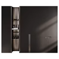 Modern Light Gray Wardrobe with Sliding Doors Open Shelves and Metal Handles for Home Storage